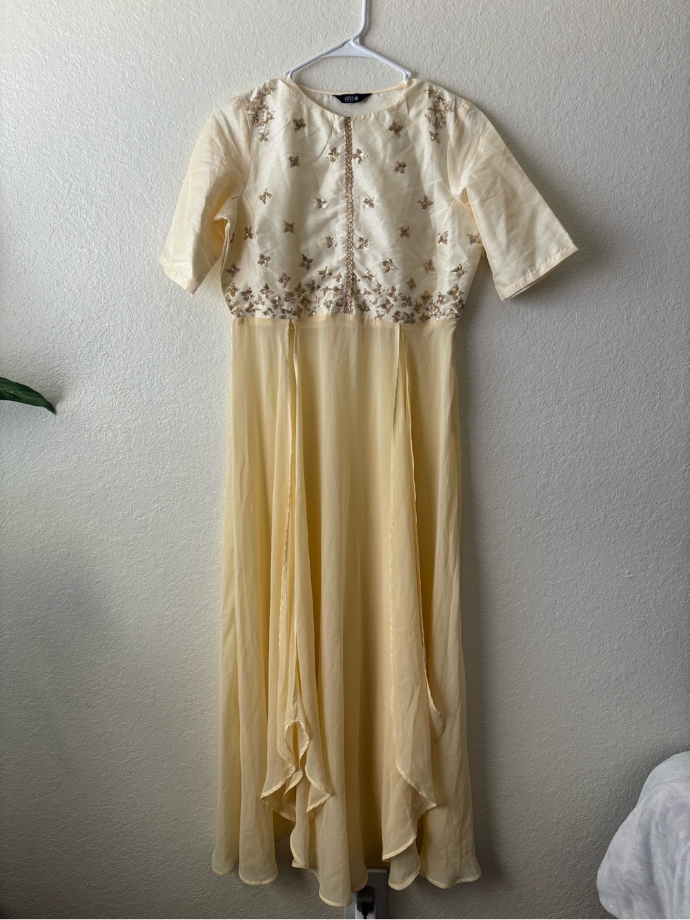 Traditional Indian Cream Embroidered Maxi Dress